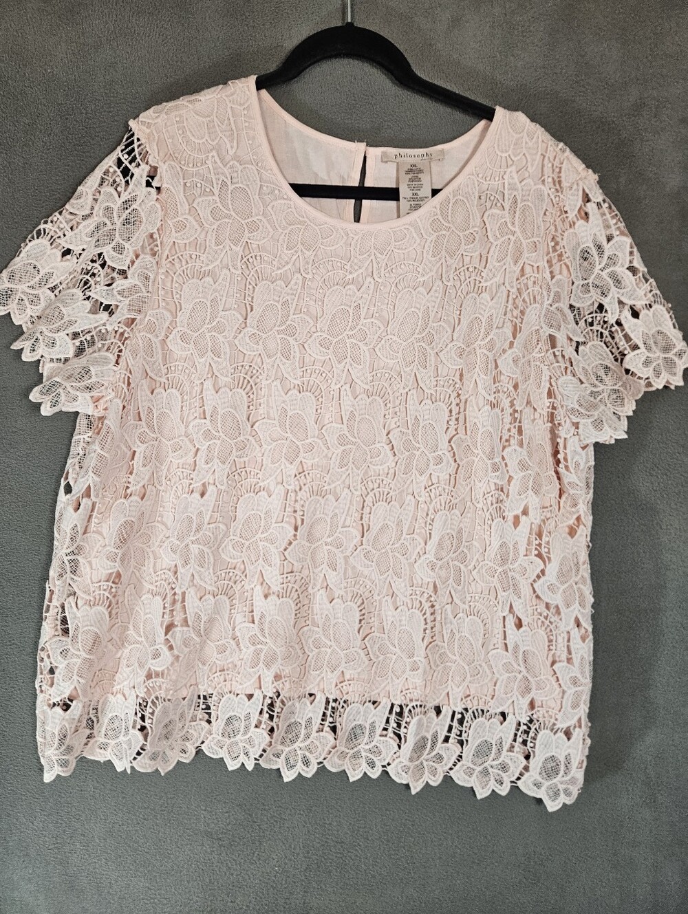 Philosophy Womens XXL Shirt Crochet Layered Croquet Baby Pink Short Sleeve